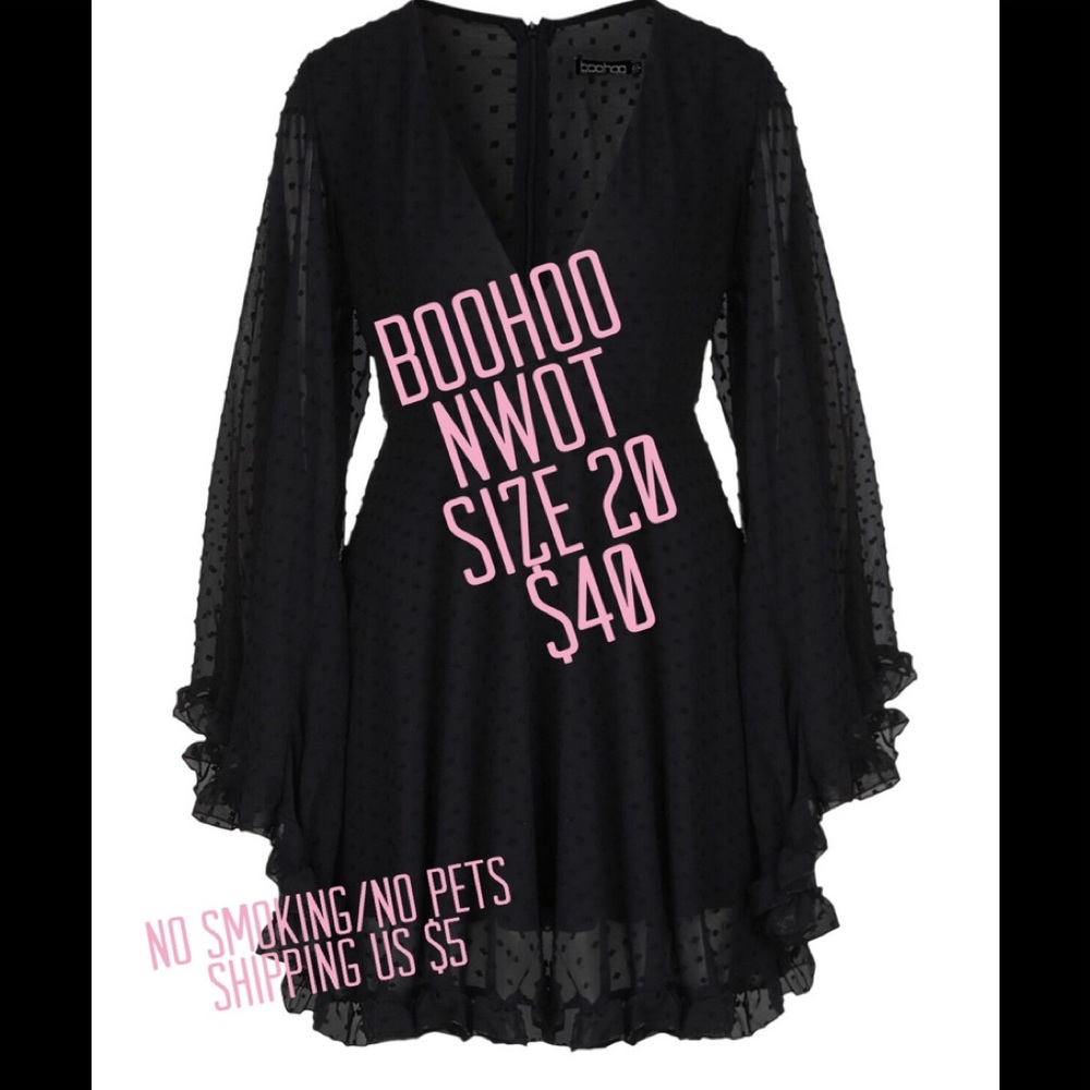Black polka dot dress. NWOT. Boohoo.